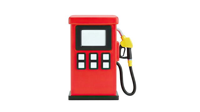 Red cartoon gas pump with yellow nozzle
