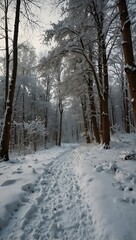 Fototapeta premium Snowy Winter Pine Forest Landscape