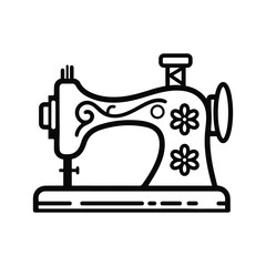 Minimalist Sewing Machine Line Art Vector Illustration, Sewing Machine Vector Line Graphic, Antique Tailoring Equipment Line Art for Sewing Studio Logo