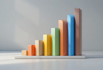 Colorful 3 D bar graph on white platform chart