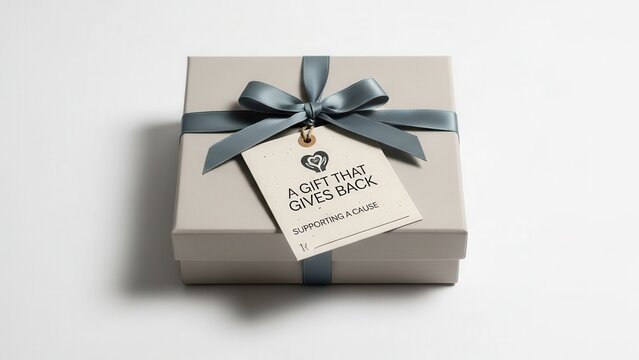 Thoughtful present representing charitable contributions and community support, neatly tied with a ribbon, promoting goodwill and meaningful giving initiatives