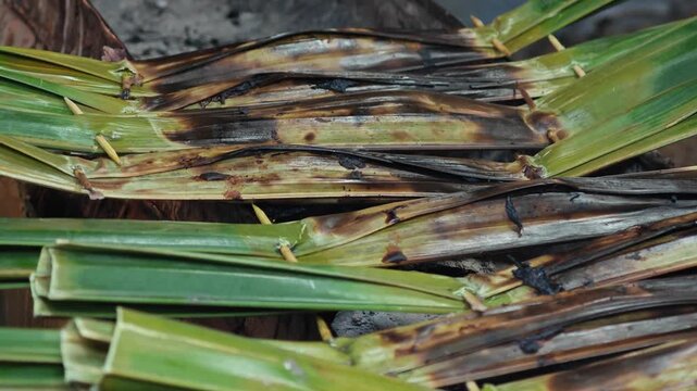 Nipa palm dessert. Sticky rice flour, palm sugar and shredded coconut meat.