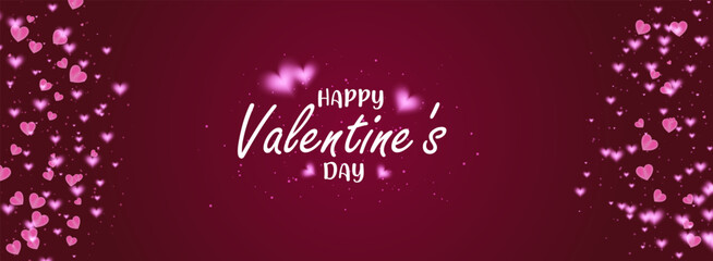 Romantic, deep red background with soft, glowing pink hearts and sparkles, &ldquo;Happy Valentine&rsquo;s Day&rdquo; text, creating a warm, dreamy greeting card style for love and celebration.