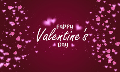 Romantic, deep red background with soft, glowing pink hearts and sparkles, &ldquo;Happy Valentine&rsquo;s Day&rdquo; text, creating a warm, dreamy greeting card style for love and celebration.