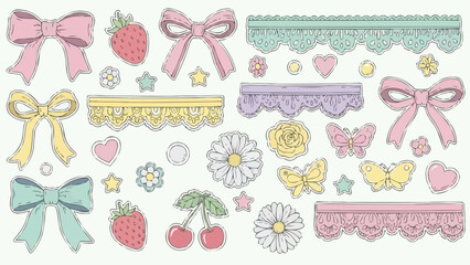 Kawaii Crafting Elements Collection with Bows and Fruit.