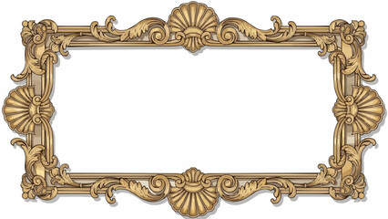 Ornate golden baroque picture frame with shell motifs.