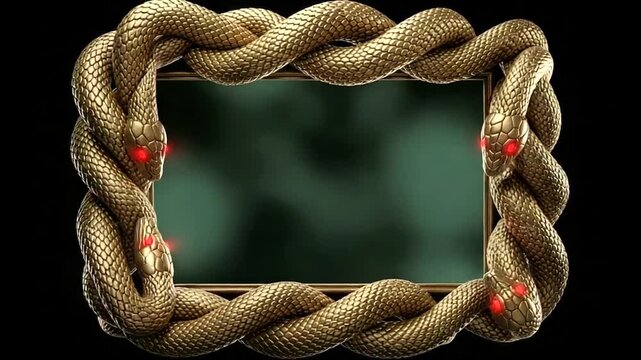 Four snakes forming a twisted frame.