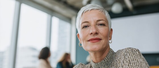 Confident Senior Female CEO Professional Leadership in Modern Office for Corporate Marketing and Advertising Content