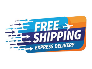 Dynamic vector illustration promoting fast and complimentary delivery services, ideal for e-commerce businesses and online stores offering quick express shipping solutions globally