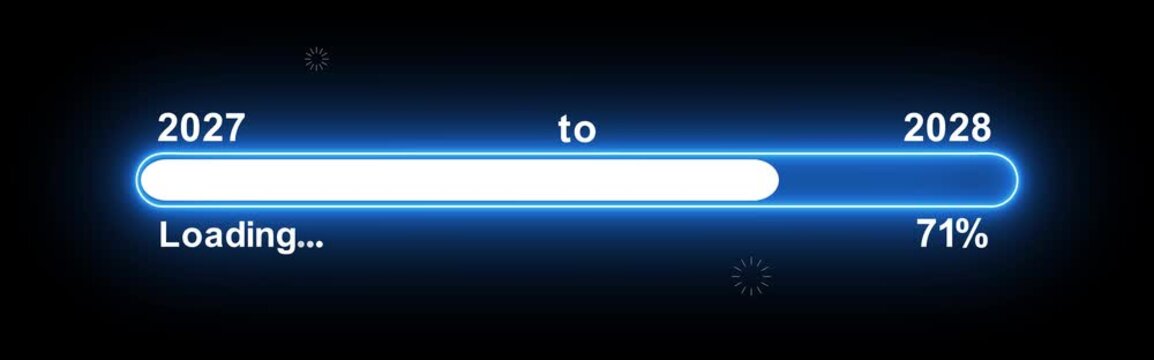 New year 2028 loading bar animation. Year change concept. Loading bar from 2027 to 2028 new year transfer animation. Futuristic Progress Bar Status Indicator with Digital Glow Design.