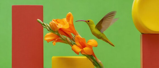 Obraz premium Inspiring Tropical Ecotourism Advertising Professional Violet Sabrewing Hummingbird, Flower, and Vibrant Eco-Friendly Design Marketing