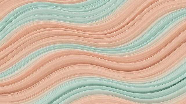 Abstract flowing waves of soft coral and pale teal colors create a gentle organic pattern with subtle texture and smooth transitions suggesting fluidity 