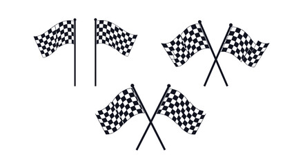Obraz premium Various arrangements of black and white checkered flags used in racing and competition to symbolize finish lines, victory, and achievement.