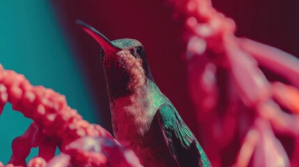 Obraz premium Vibrant Broad-Billed Hummingbird in Modern Garden Premium Biodiversity and Ecosystem Representation for Marketing Content