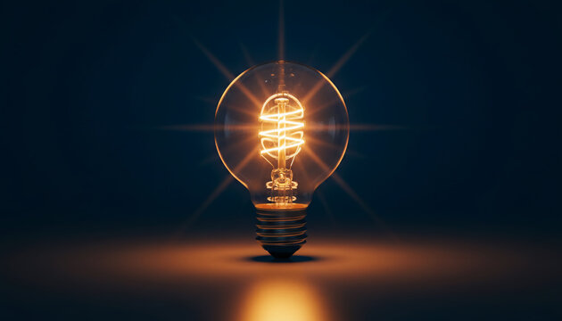 Glowing light bulb idea concept on dark background