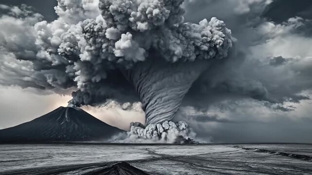 observing a dramatic volcanic eruption with a twisting ash cloud