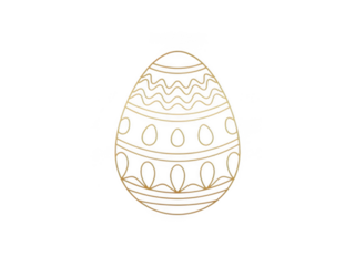Golden easter egg with intricate line patterns and ornaments isolated on transparent background