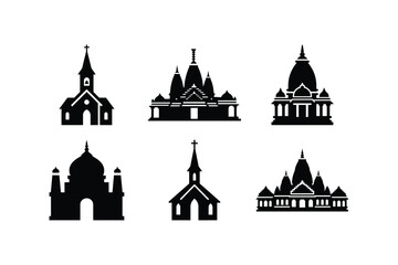 Temple Silhouette Vector Icon Set