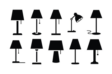 Table Lamp Lighting Silhouette Vector Icon Set