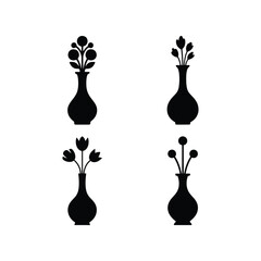 Flower Vase Home Decor Silhouette Icon Set