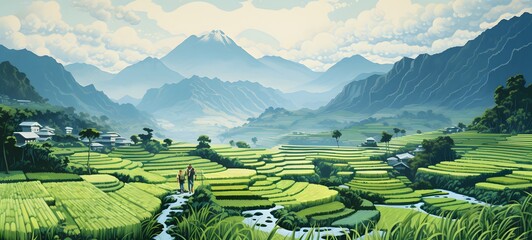 Rice fields shaped matchstick carving,generative AI