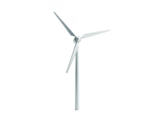 Modern wind turbine with three blades standing tall against a clean sky isolated on transparent background
