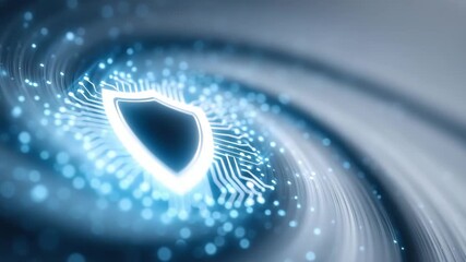 Glowing circuit shield center of swirling data stream, glowing shield circuit digital cybersecurity protection and digital trust with blue glowing light, futuristic circuit pattern conveying - Powered by Adobe