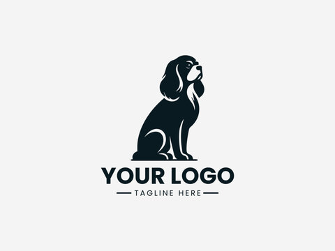 Black silhouette logo of a sitting dog on a white background with space for custom text.