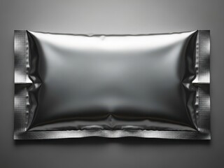 Minimalist silver foil packet on dark background