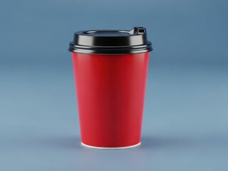Vibrant red disposable coffee cup with black lid