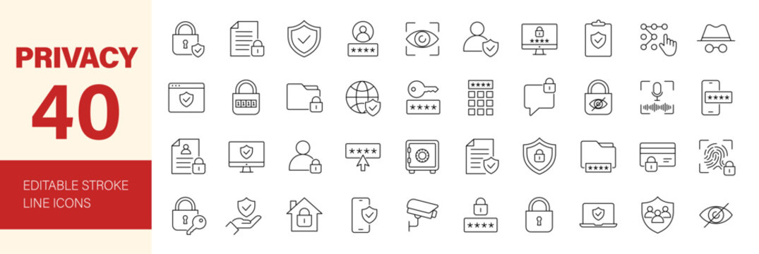 Privacy icon set. Editable line icons. Vector illustration.