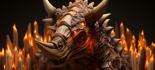 Triceratops shaped matchstick carving,generative AI
