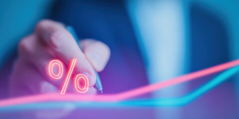 Dynamic Financial Growth Professional Businessman Illuminates Data Trends with Neon Chart for Modern Business Advertising