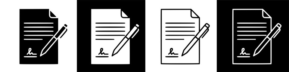 Signing a Business Contract Document with a Pen and Handwritten Signature Icon Illustration