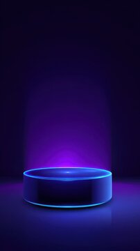 Futuristic Neon Blue Podium Stage with Glowing Light on Dark Purple Background