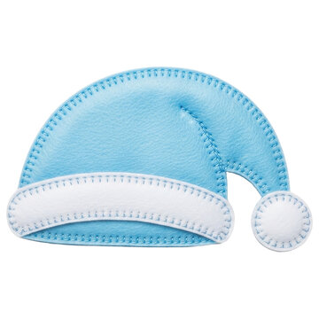 Soft blue sleeping cap with white trim and pompom on transparent background