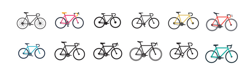 set of bicycle isolated on white background