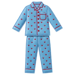 Cute blue baby pajama set with red hearts pattern on transparent background