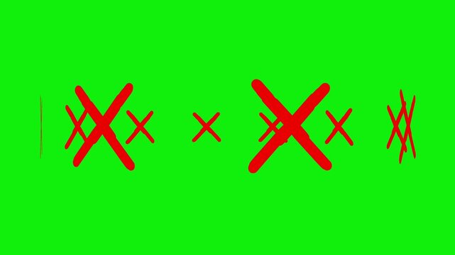 Animation on wrong cross green screen background. Red cross symbol. Wrong sign red cross icon simple animation. 4k video