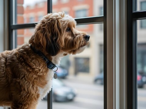 Adorable Havapoo Dog Gazing Out a Window