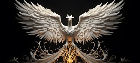 white phoenix shaped matchstick carving,generative AI