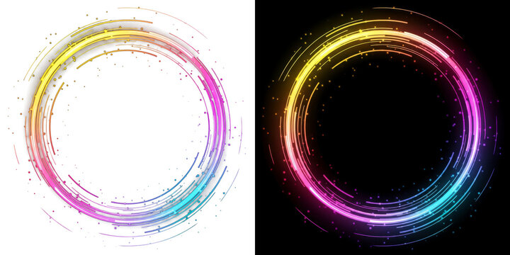 A vibrant digital illustration of two glowing neon circles on a dark background  - Powered by Adobe