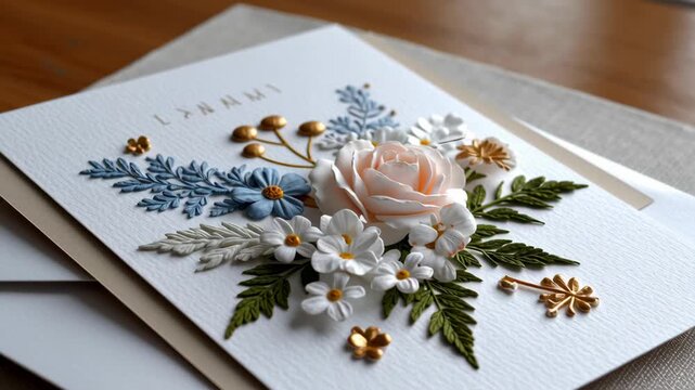 Elegant handmade greeting card with floral design and embellishments