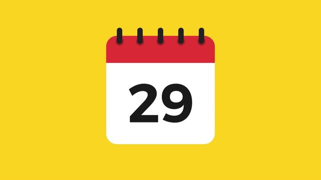 Animated Calendar Date Twenty Nine 29 Daily Countdown Motion Graphic Prores Alpha Channel 4K 60fps