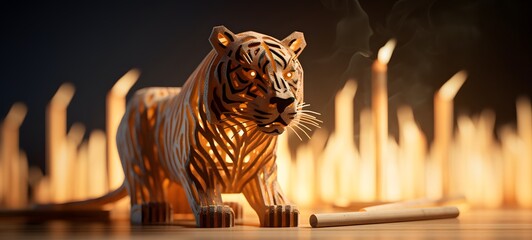 tiger shaped matchstick carving,generative AI