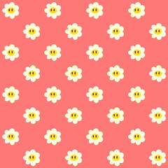 Cute Flower Character Vector Seamless Pattern