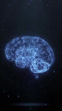 Virtual dots and lines connecting brain videos symbolize artificial intelligence.