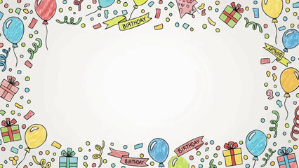 Festive Birthday Celebration Border with Balloons Gifts and Confetti.