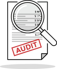 Financial Audit Document Scrutiny with Magnifying Glass Illustration for Business Review and Compliance Verification