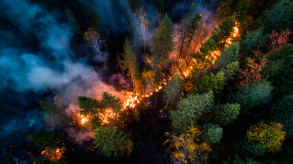 Fototapeta premium Aerial View of a Devastating Forest Fire